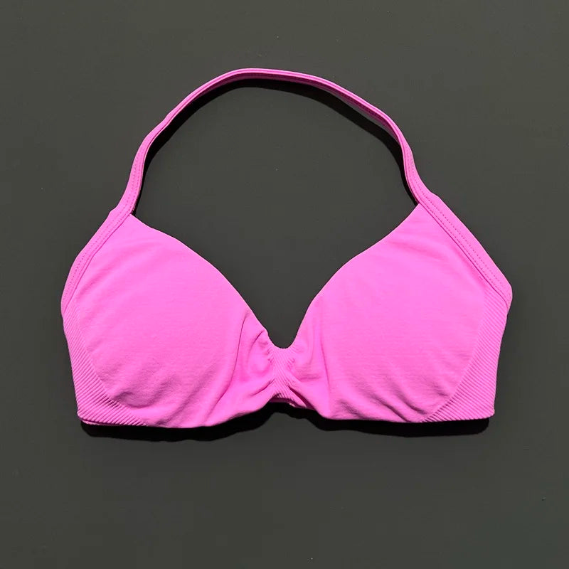 Strappy Backless Yoga Gym Bra with Push-up Removable Cups - Neon North Clothing