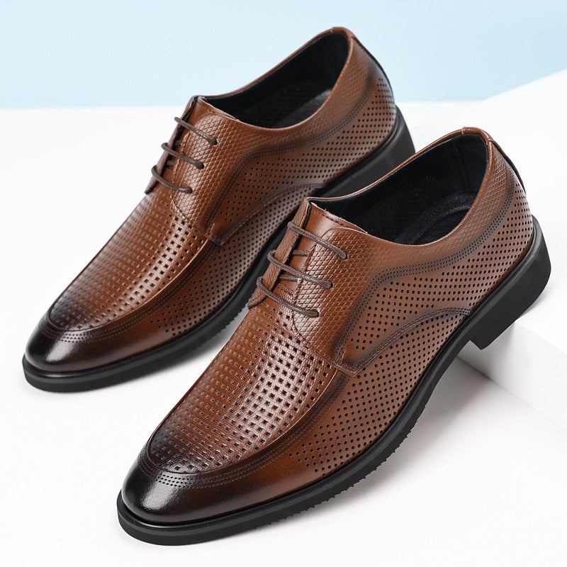 Leather Dress Shoes for Commuting – Non-slip Round Toe Design