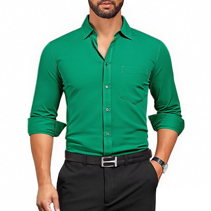 Men's Wrinkle-Resistant Dress Shirt - Breathable Stretch Solid Color Long Sleeve Regular Fit
