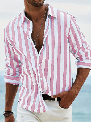 Mens Long-Sleeve Striped Button-Down Shirt - Stylish Slim Fit