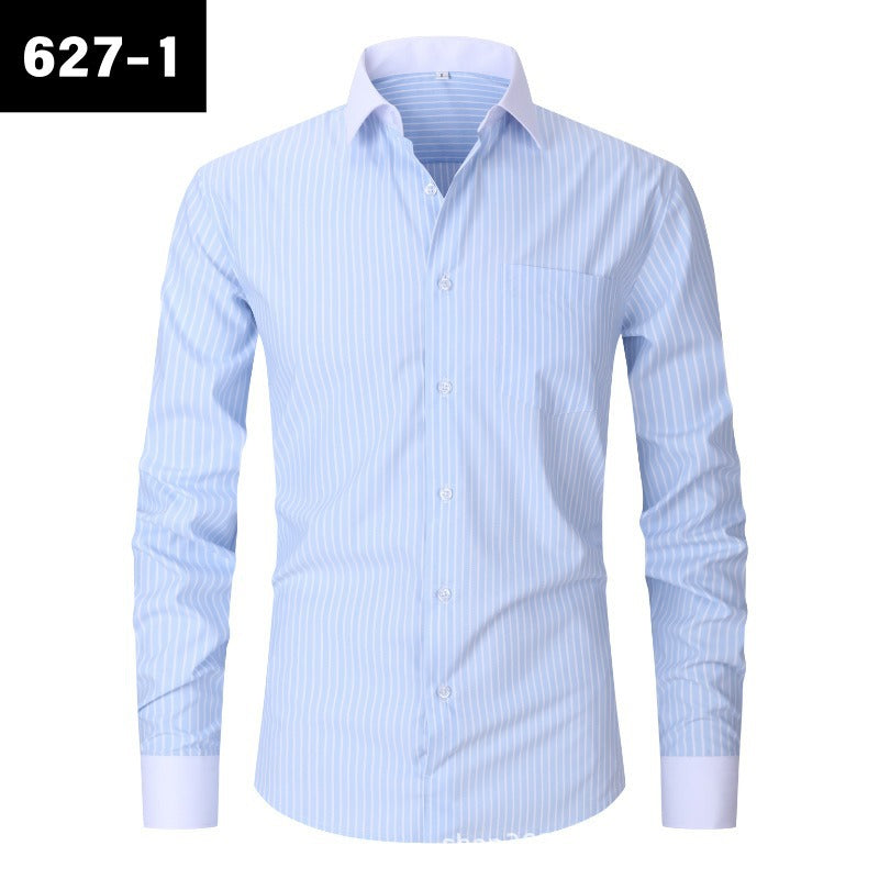 Mens Striped Iron Free Shirt - Plus Size Slim Fit Option