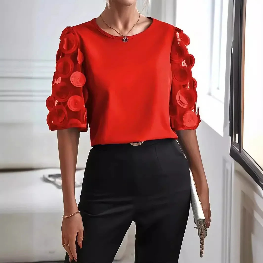 Solid Lace Short Sleeve Blouse for Women - Neon North Clothing