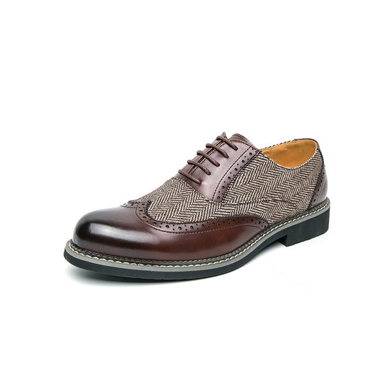 Brogue Men's Leather Shoes - Casual Formal Wear with Plaid Design