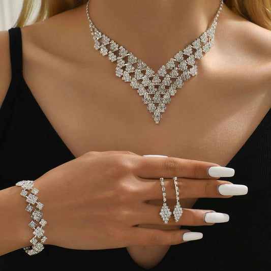 Diamond-shaped Jewelry Set: Necklace, Bracelet, and Earrings for Women