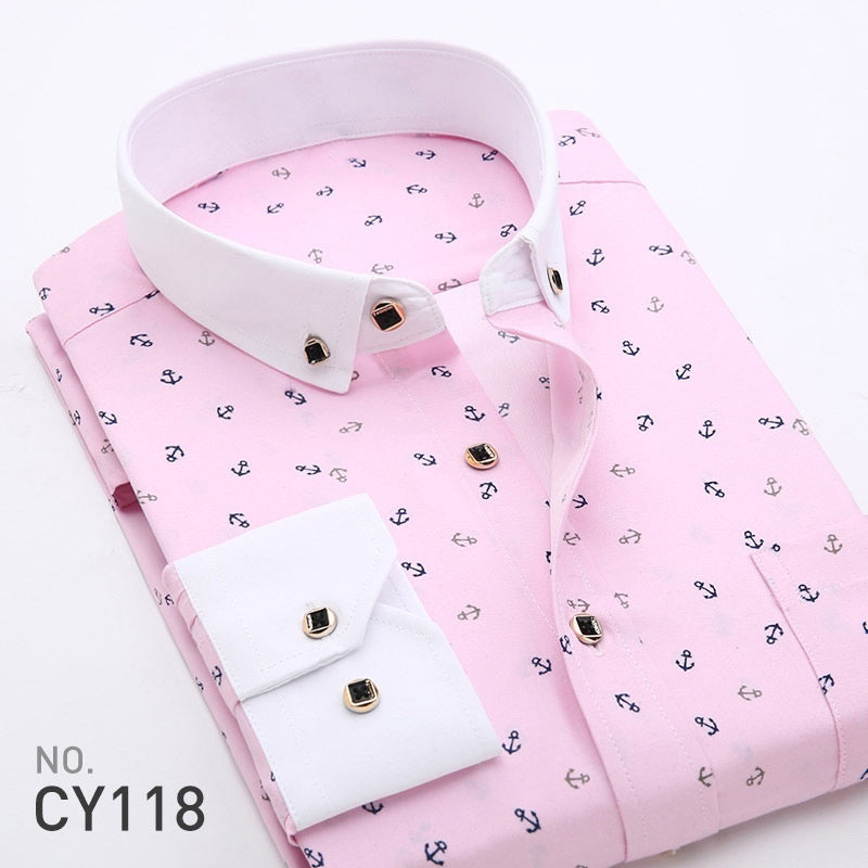 Men's Printed Dress Shirt with Angled Cuffs and Long Sleeves - Neon North Clothing