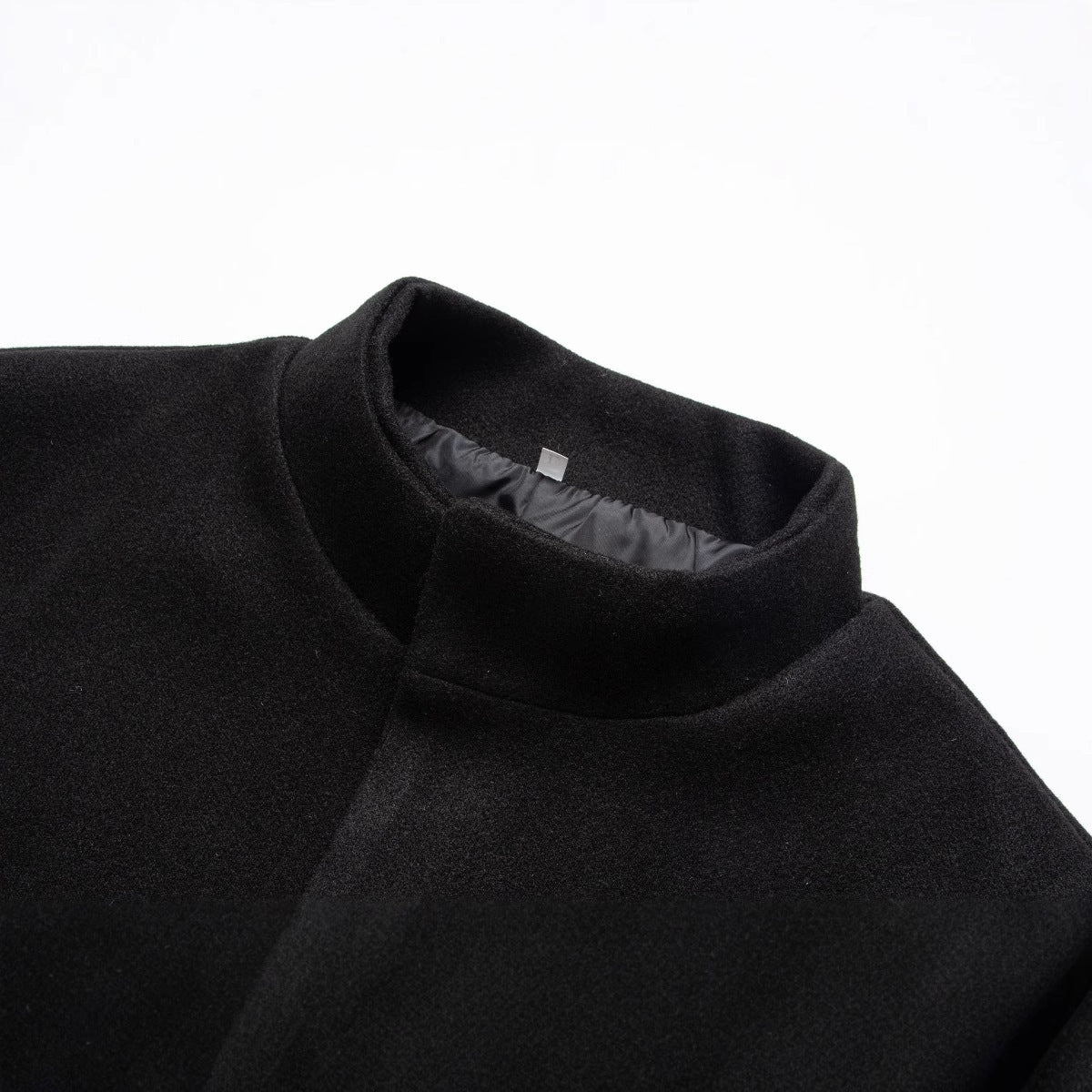 Men's Wool Coat - Stand-Collar Mid-Length Solid-Color Wool Coat