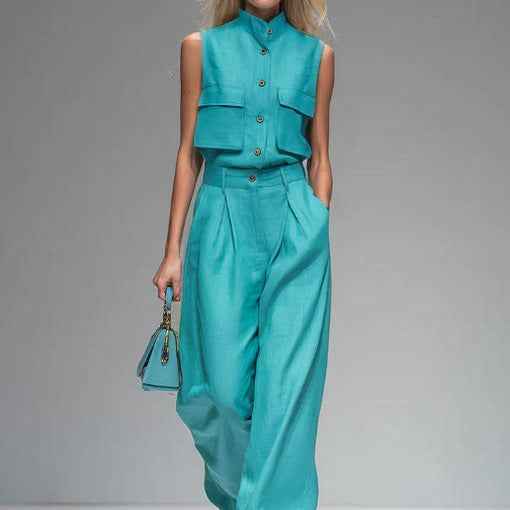 Sleeveless Vest Wide-Leg Pants Set for Women