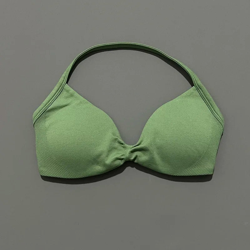 Strappy Backless Yoga Gym Bra with Push-up Removable Cups - Neon North Clothing