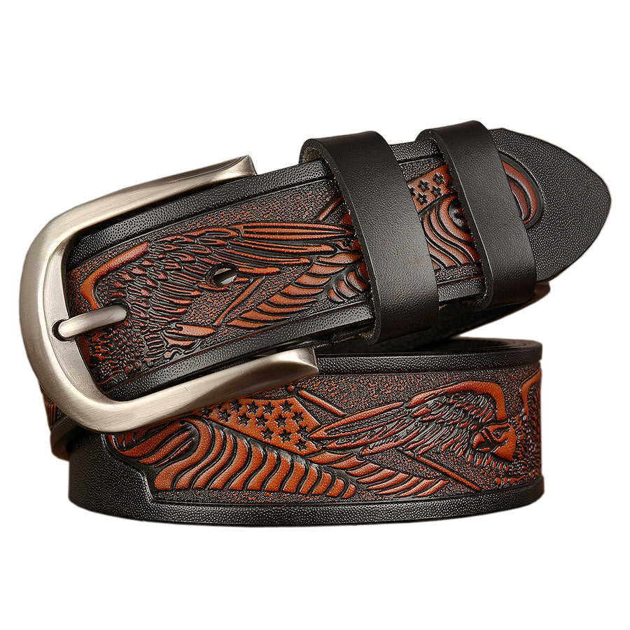 Men's Carved Cowhide Belt - Premium Cut Design for Style and Durability - Neon North Clothing