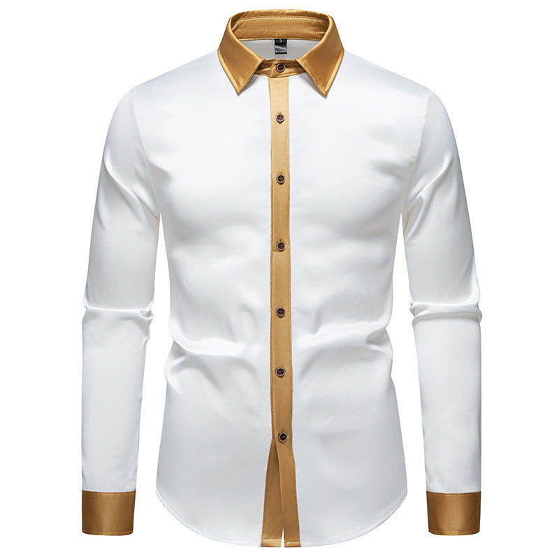 Mens Satin Colorblock Shirt - Slim Fit Long Sleeve Stylish Design