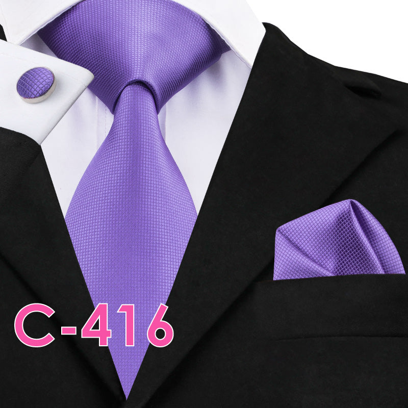Solid Color Tie and Hankie Set - Ribbed Collar Elegance
