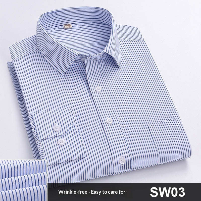 Mens Wrinkle-Free Blue-Striped Work Shirt for Effortless Style and Comfort