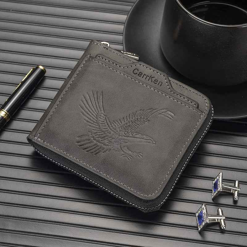 Short Retro Embossed Wallet for Men - Horizontal Design