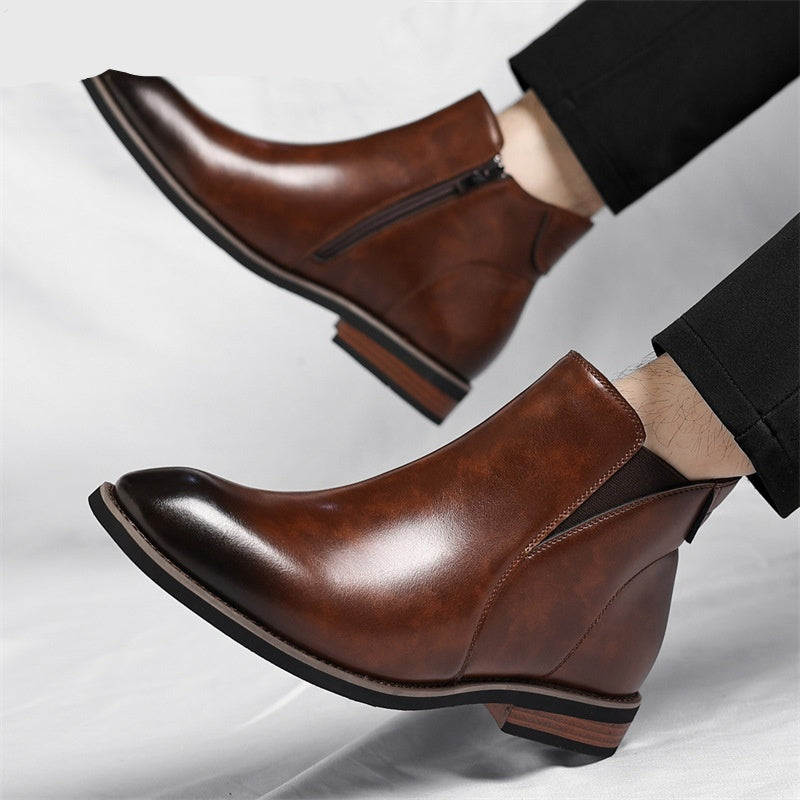 Mens Retro High-Top Leather Boots for Formal Style