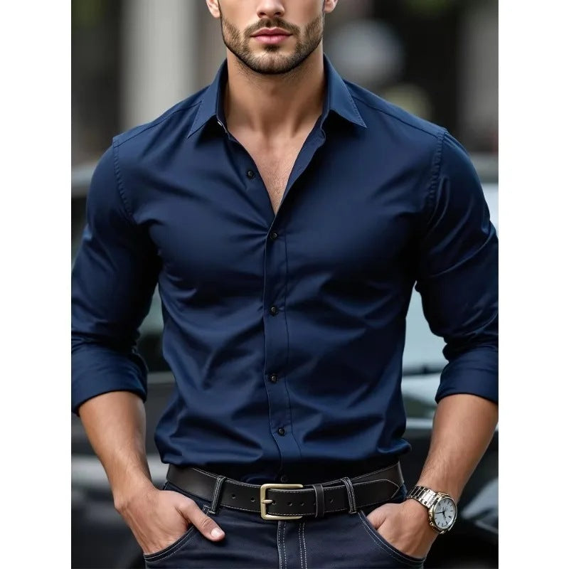 Artificial Silk Men's Casual Shirt - Solid Color Regular Fit Smart Casual Wear