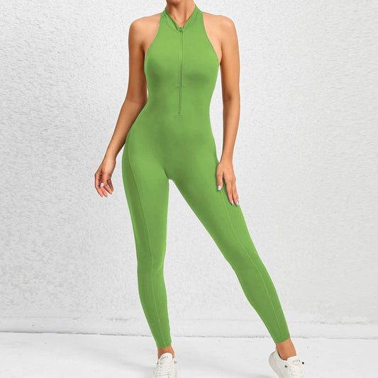 Sleeveless Tummy Control Jumpsuit for Butt Lifting - Zippered Yoga Fitness Suit
