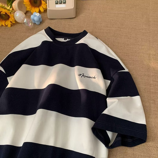 Striped Oversized Shirt with Half Sleeves for Effortless Style