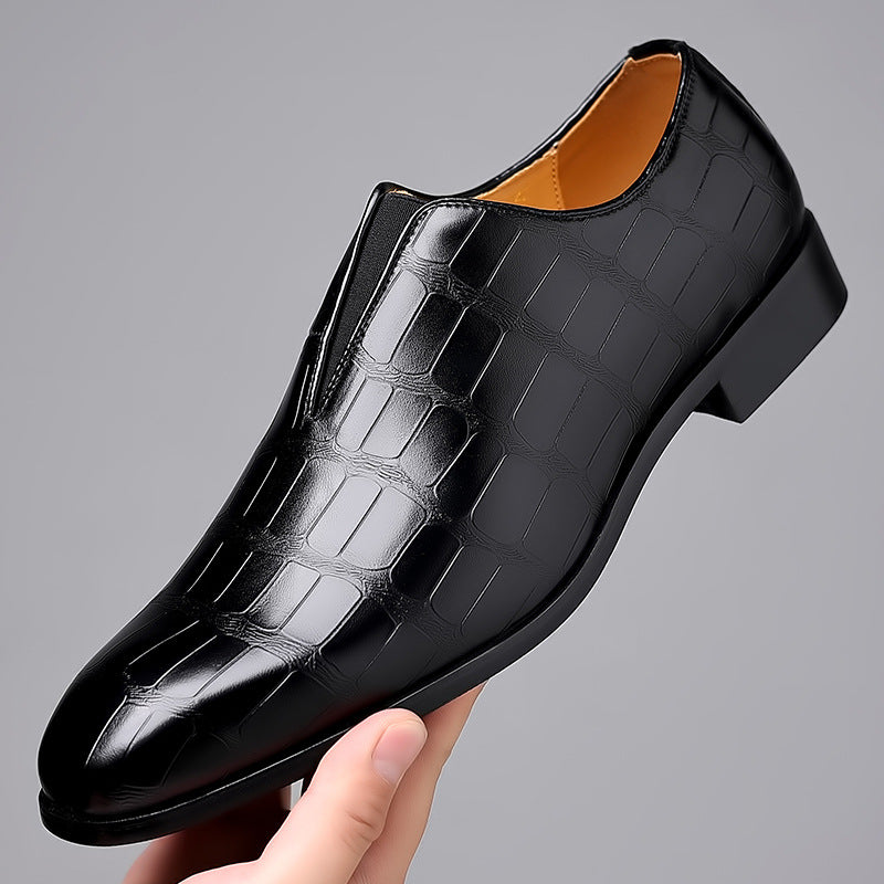 Stone Pattern Leather Shoes - Breathable Slip-On Casual Style