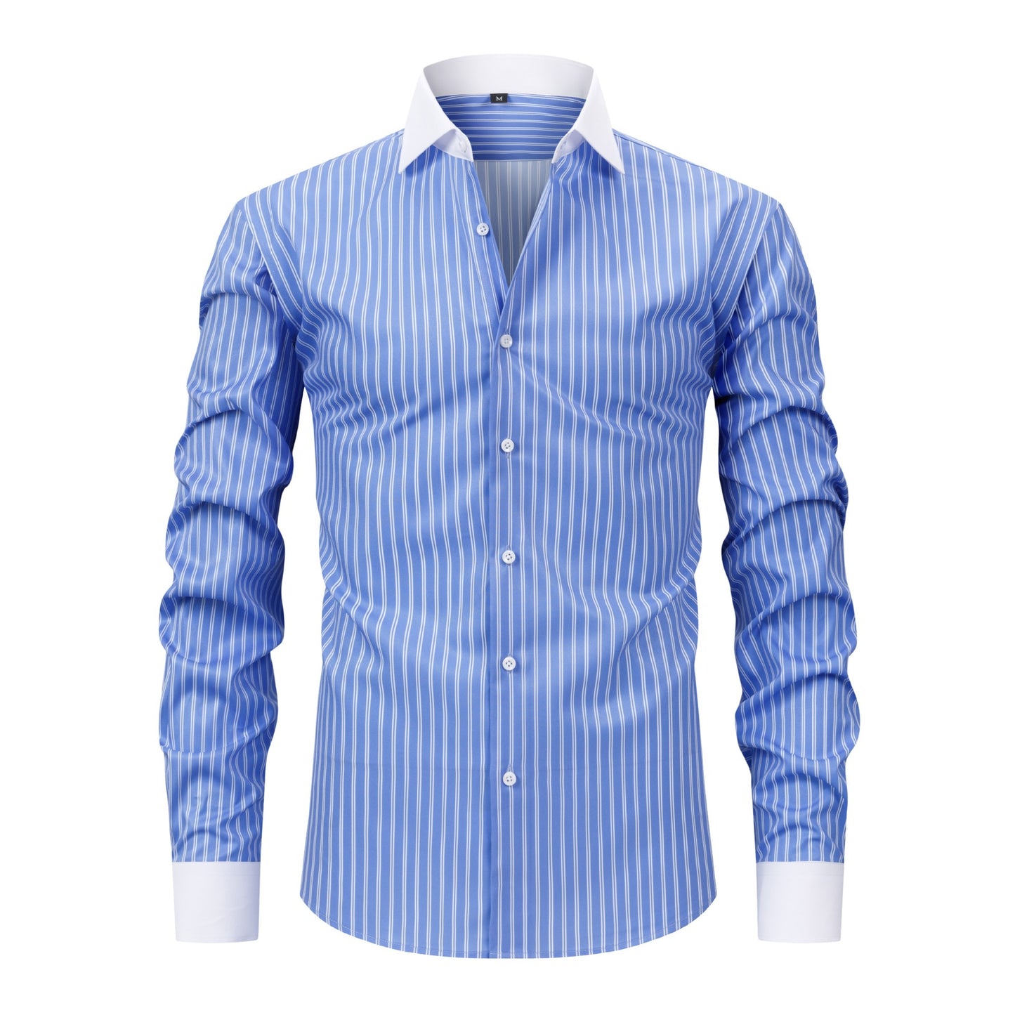 Mens Wrinkle-Resistant Slim Fit Shirt with Windsor Collar and Long Sleeves