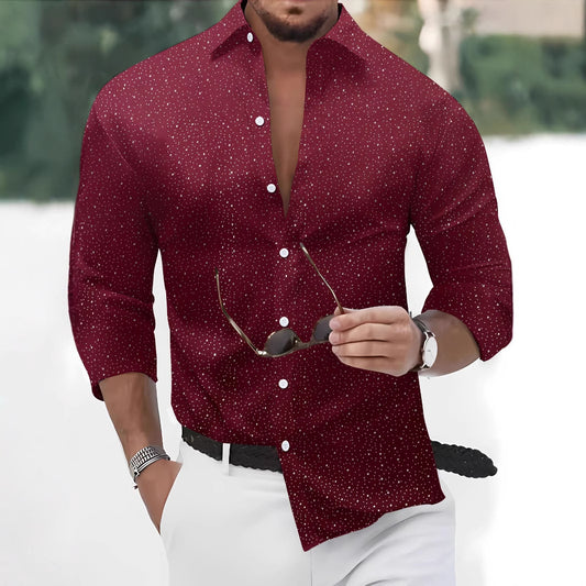 Polyester Fabric Polka Dot Long Sleeve Dress Shirt - Casual Regular Fit - Neon North Clothing