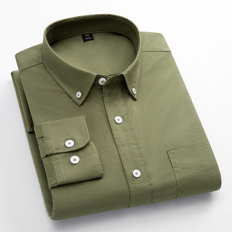 Mens Breathable Oxford Shirt - Pure Cotton Solid-Color Slim Fit