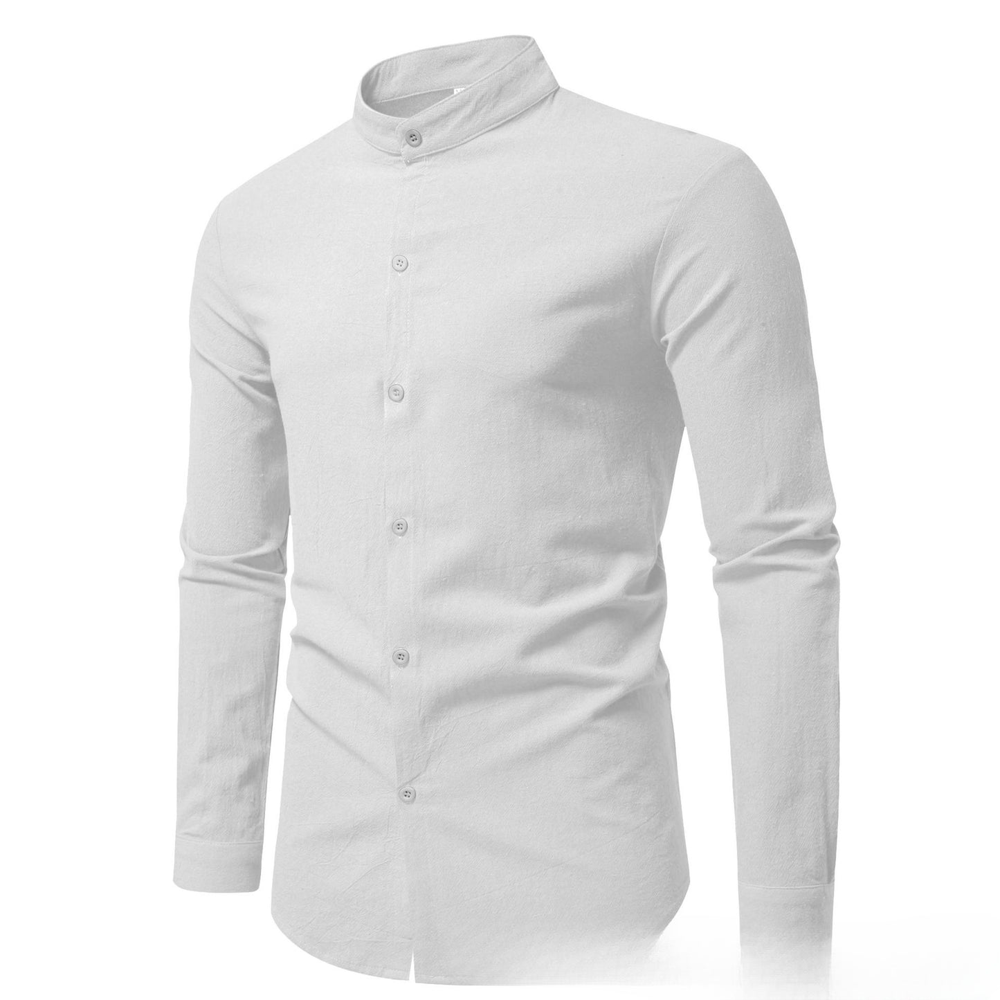 Men's Slim Fit Long-sleeve Shirt - Stand-up Collar Solid Color Design