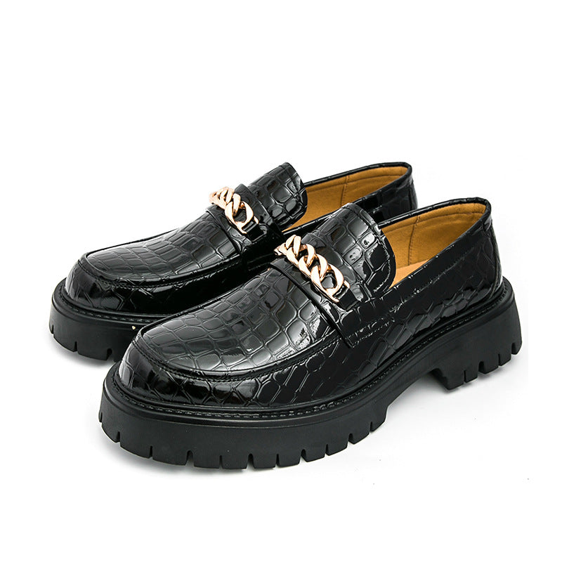 Chaussures pour hommes en cuir à semelle épaisse à motif crocodile 