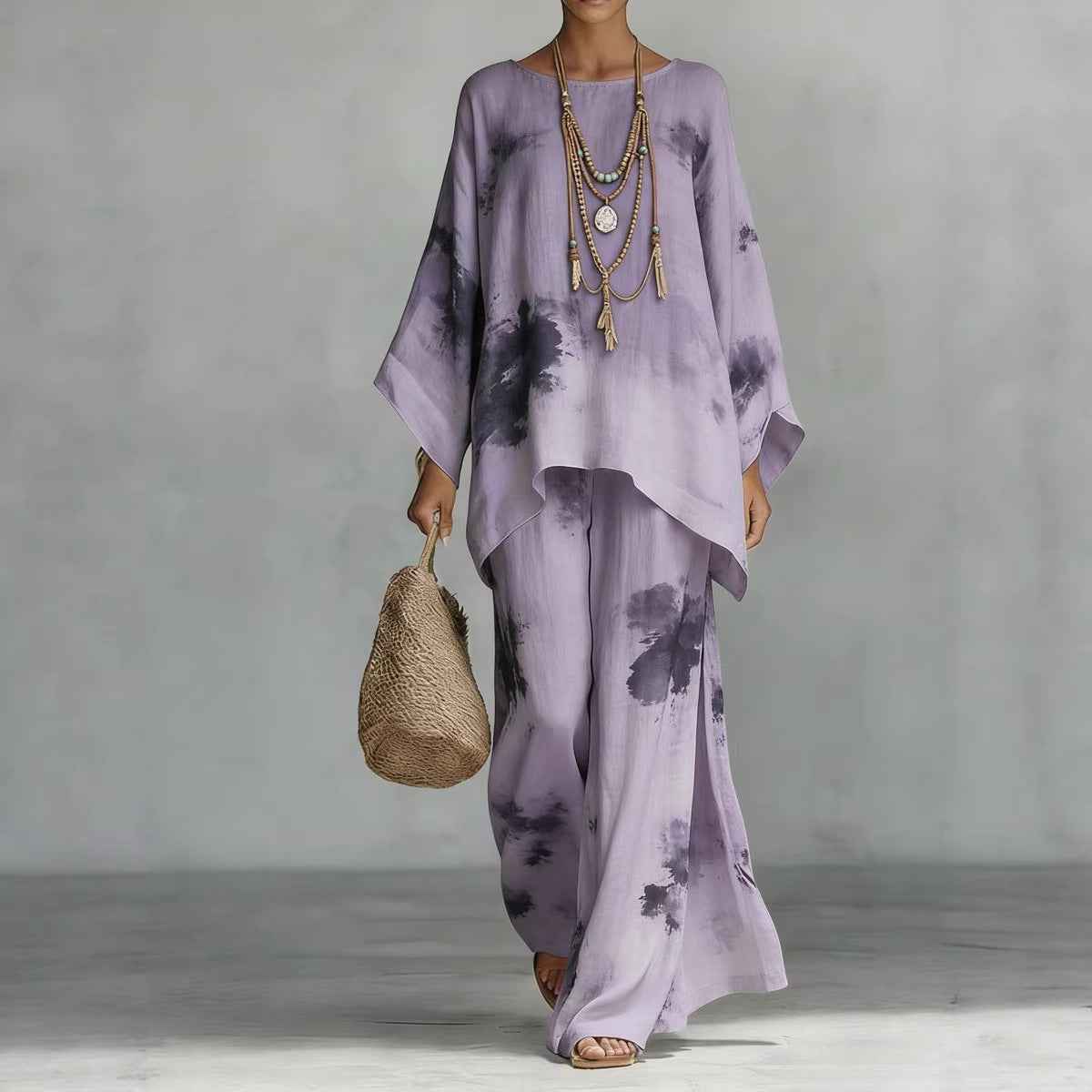 Women's Floral Print Linen Wide-Leg Set for Effortless Style