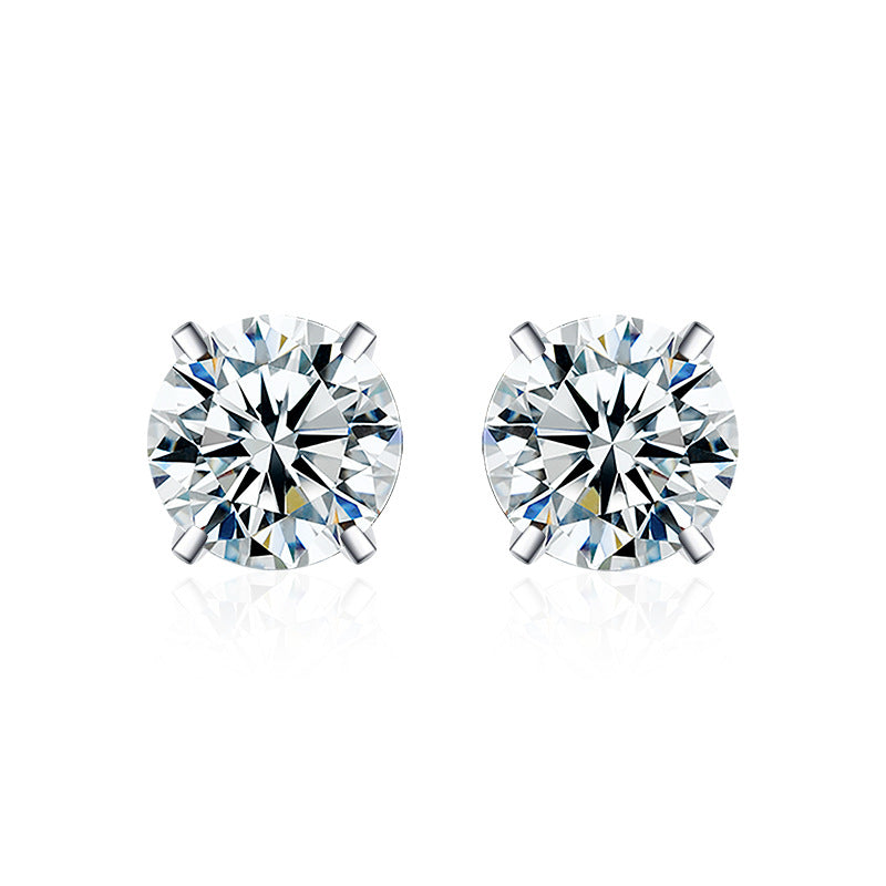 Classic Four Claw Moissanite Stud Earrings in Sterling Silver Gold Plated
