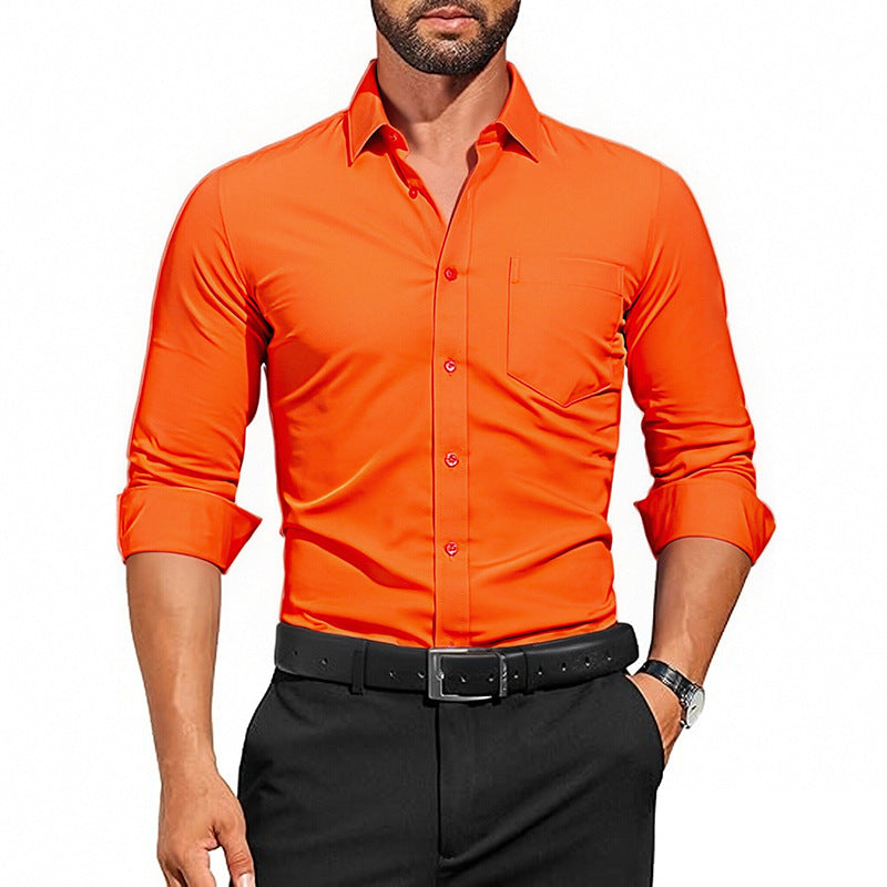 Men's Wrinkle-Resistant Dress Shirt - Breathable Stretch Solid Color Long Sleeve Regular Fit
