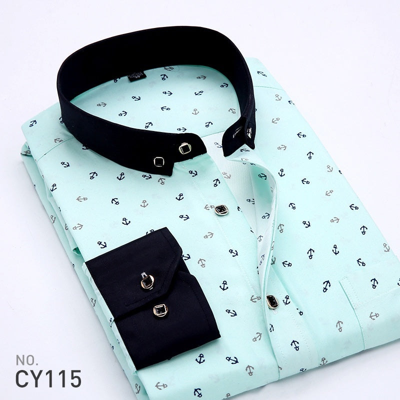 Men's Printed Dress Shirt with Angled Cuffs and Long Sleeves - Neon North Clothing