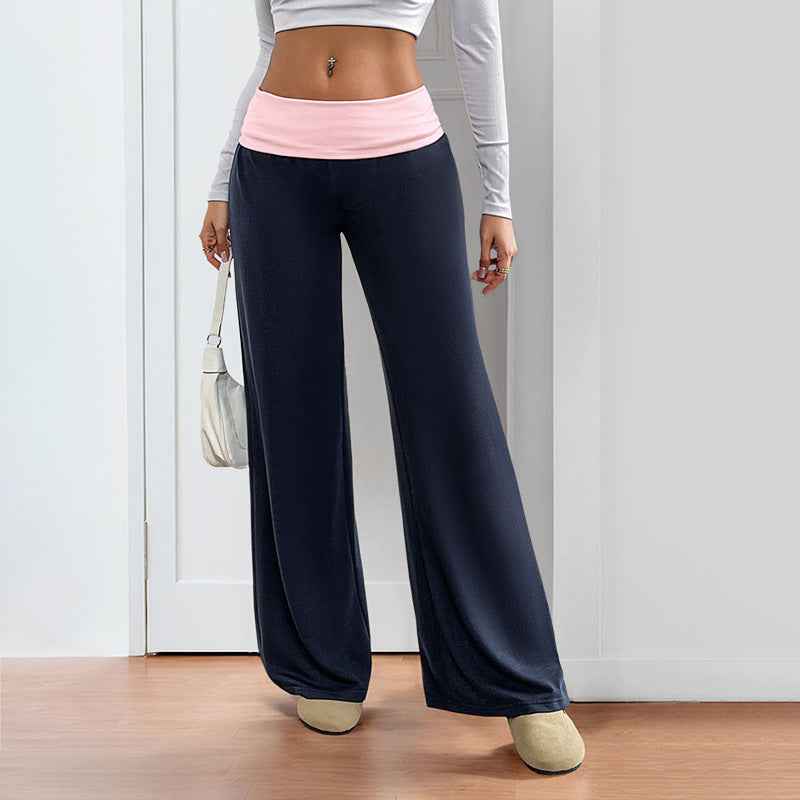Women's Color-Block Wide-Leg Pants - Casual Patchwork Style