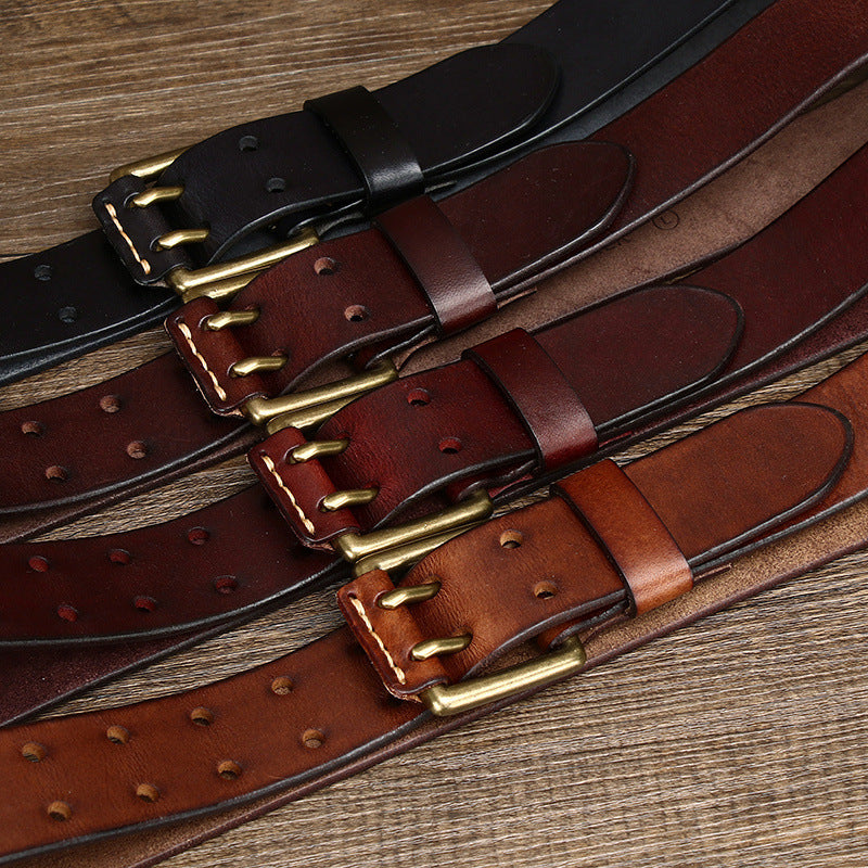 Men's Leather Belt Double Pin Buckle - Neon North Clothing