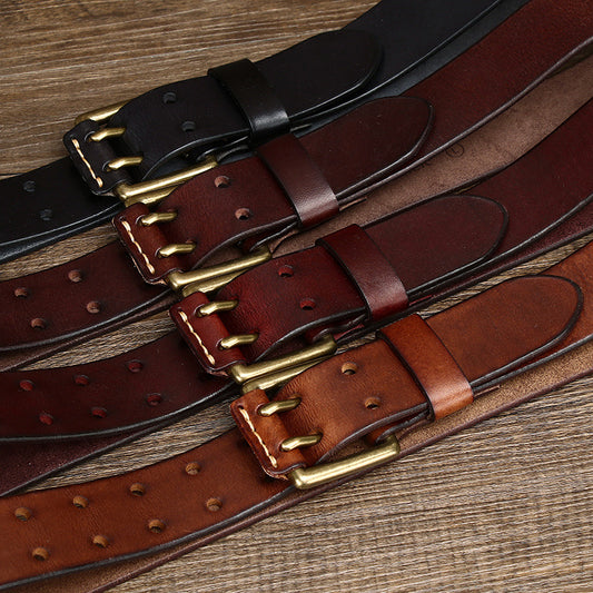 Men's Leather Belt Double Pin Buckle - Neon North Clothing
