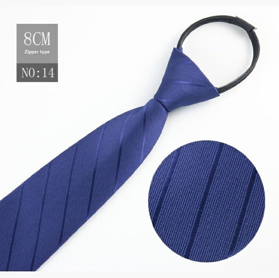 Mens Formal Zipper Tie with Blue Stripes for Business Attire - Neon North Clothing