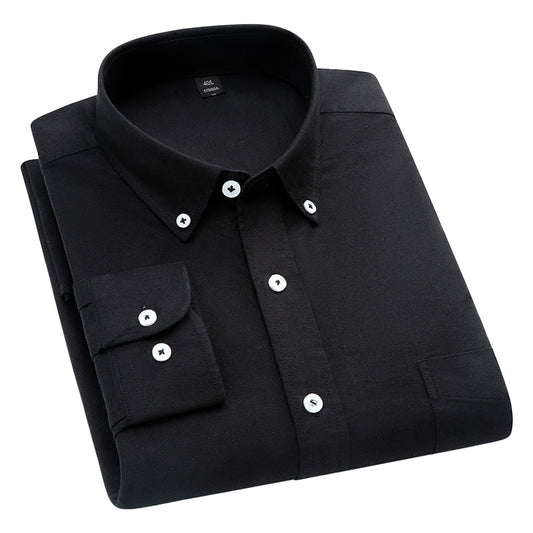Mens Breathable Oxford Shirt - Pure Cotton Solid-Color Slim Fit