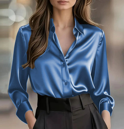 Elegant Satin Blouse with Long Sleeves - Ideal for Any Occasion