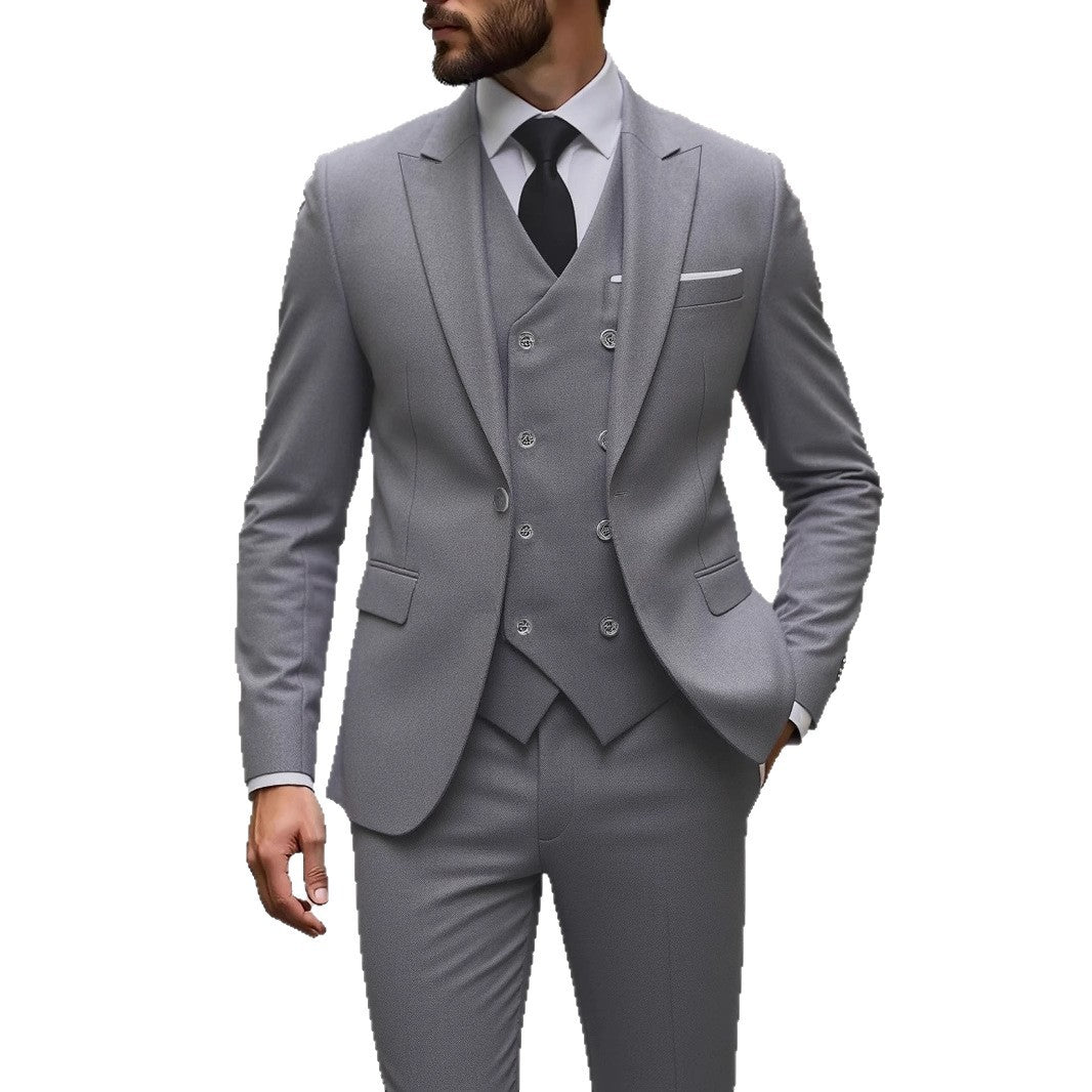 Double-breasted Three-Piece Suit Set for Men – Stylish Business Attire