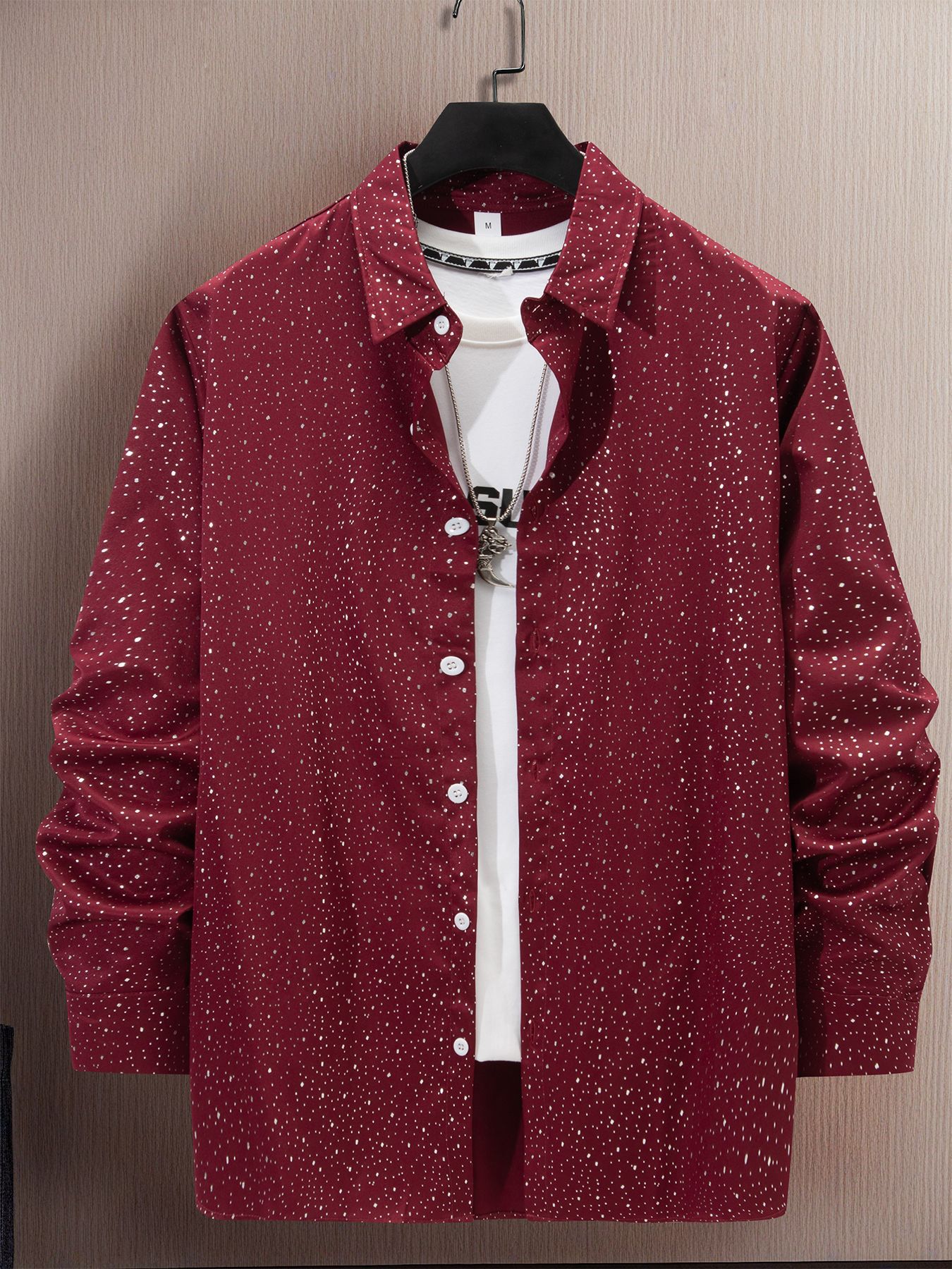 Polyester Fabric Polka Dot Long Sleeve Dress Shirt - Casual Regular Fit - Neon North Clothing