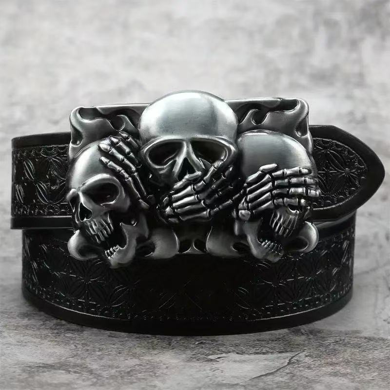 Mens Leather Belt with Alloy Buckle - Vintage Embossed Design - Neon North Clothing
