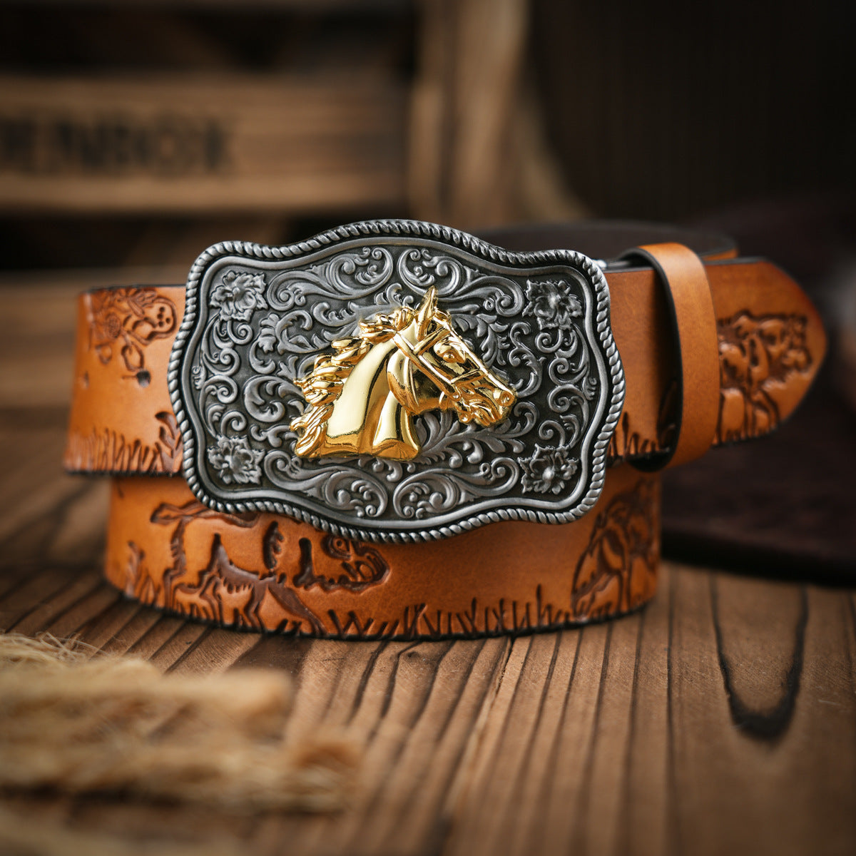 Punk Leather Denim Belt with Unique Wildlife Style Buckle - Neon North Clothing