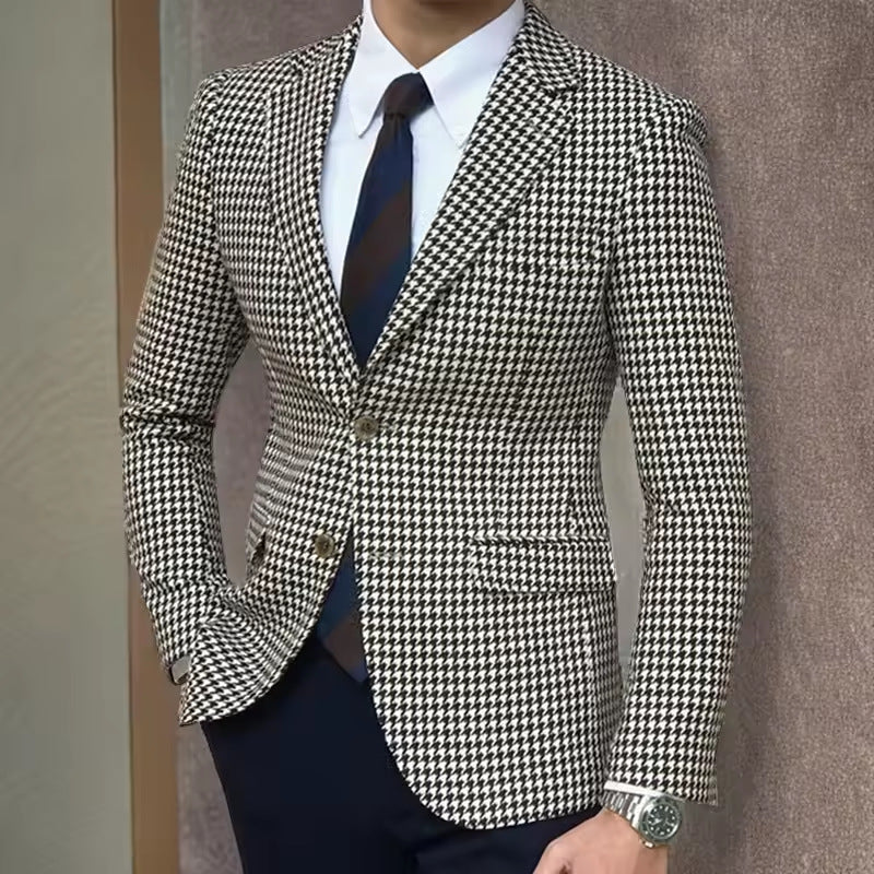 Mens Houndstooth Suit - Slim-Fit Single-Breasted Style