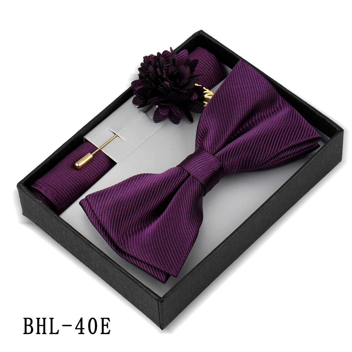 Men's Bow Tie Pocket Square Set with Brooch - Solid Color Elegance - Neon North Clothing