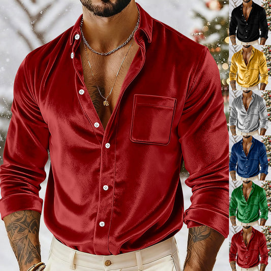 Mens Gold Velvet Shirt - Loose Fit Button-Up for Ultimate Comfort