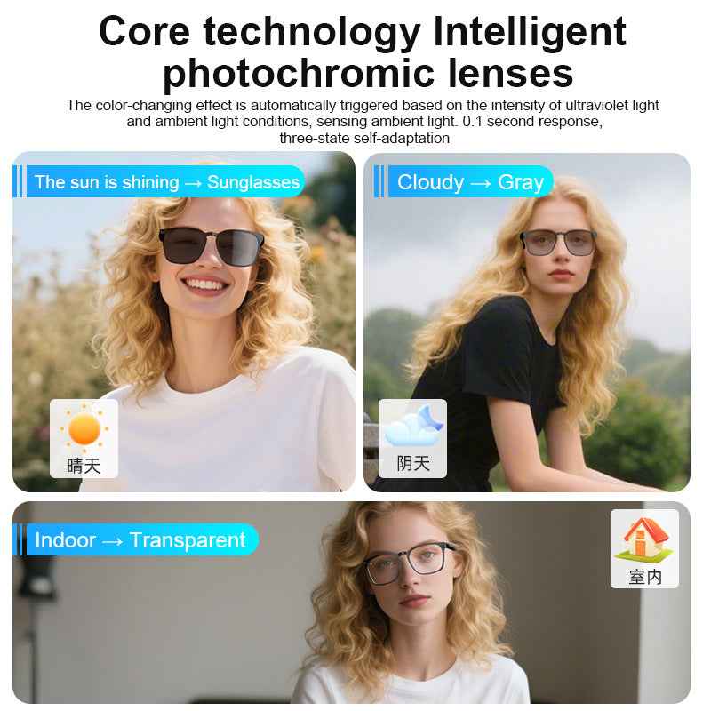AI Translation Smart Glasses with Photochromic Lenses and Bluetooth Wireless Technology