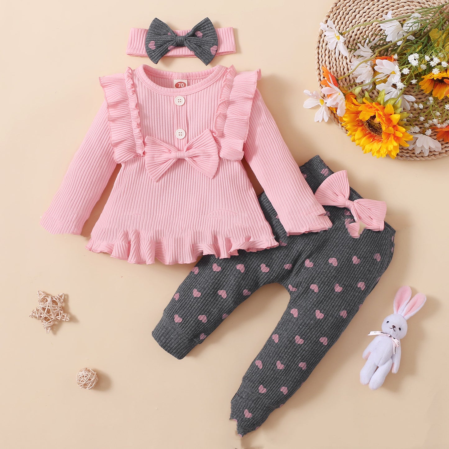 Girls Stripe Top and Heart Leggings Set for Trendy Style