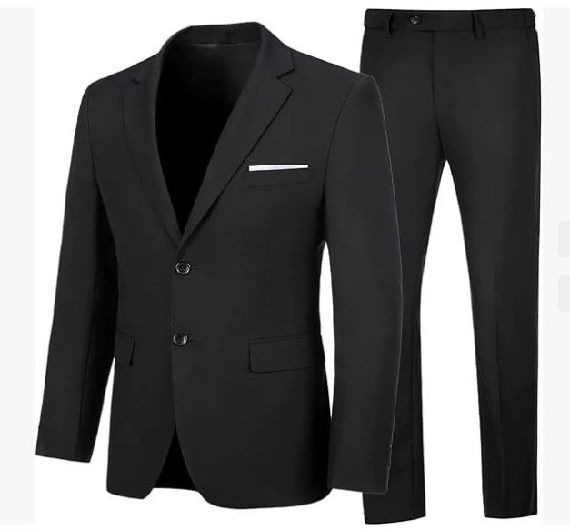 Solid Color Suit Jacket Pants Set for Men - Stylish and Versatile Outfit
