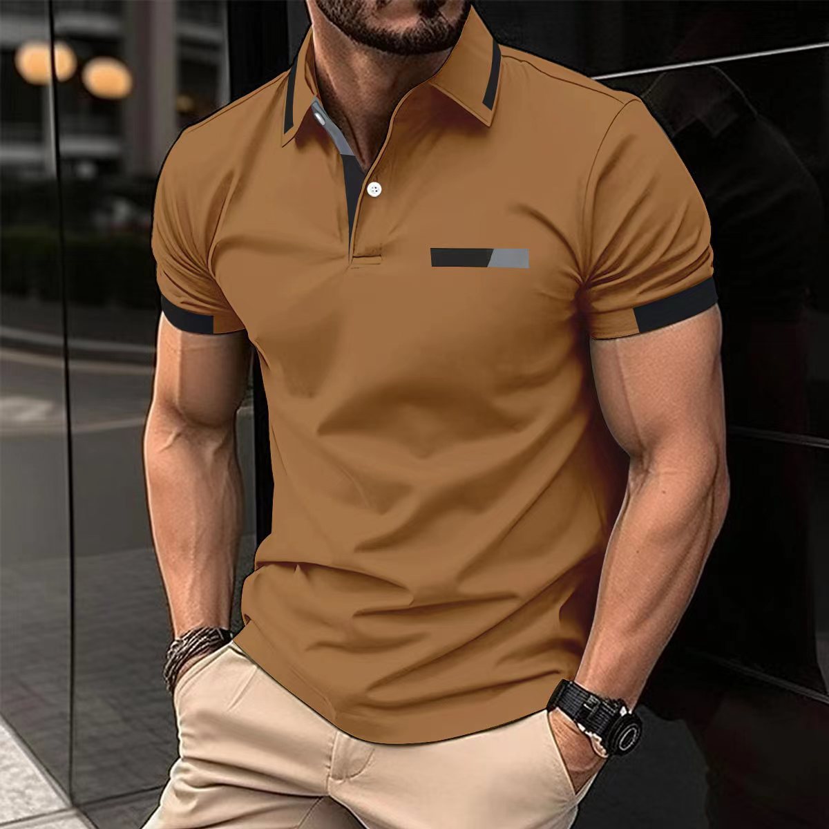 Faux Pocket Lapel Polo Shirt for Business Casual Style - Neon North Clothing