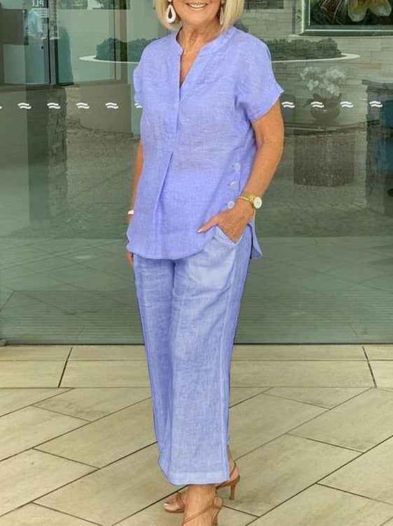 Short-sleeve Top And Pants Casual Two-piece Set