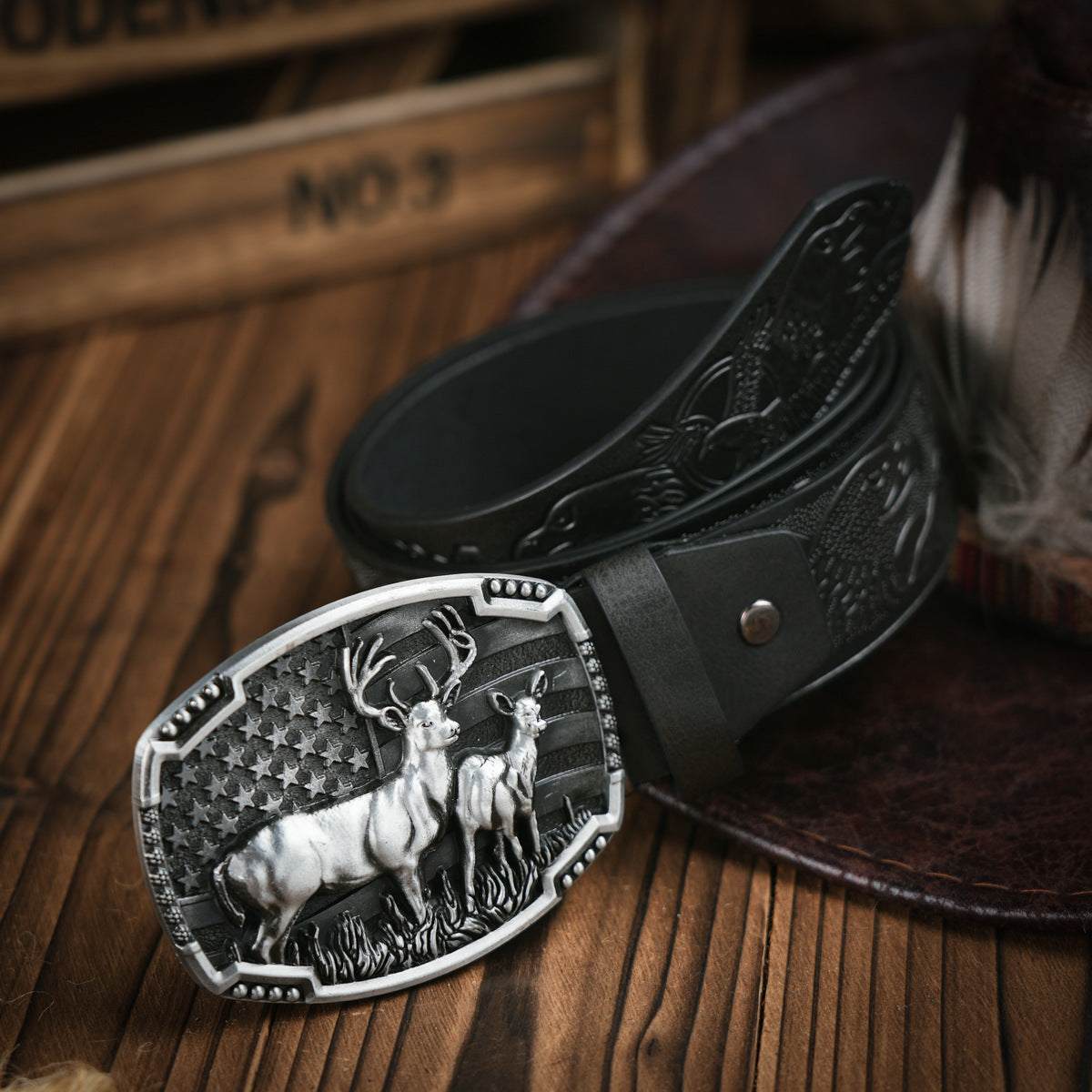 Punk Leather Denim Belt with Unique Wildlife Style Buckle - Neon North Clothing